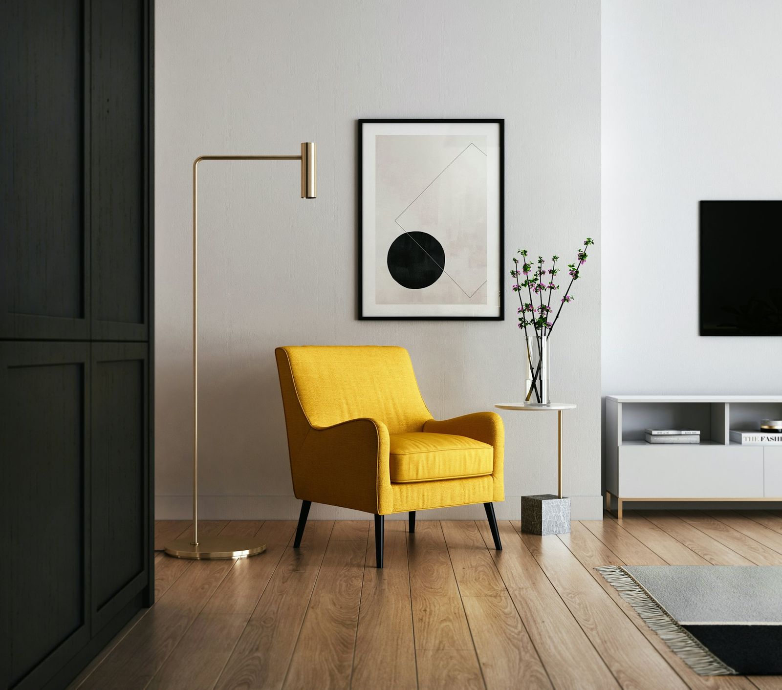 Framed art in a bright modern interior